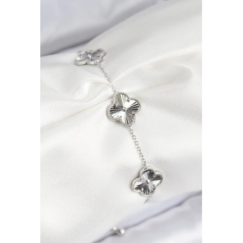 VIP Pirinç Yonca Model Gümüş Renk Kadın Bileklik