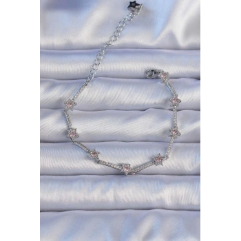 Vip Seri Pirinç Gümüş Renk Zirkon Taşlı Halley Yıldız Model Bileklik