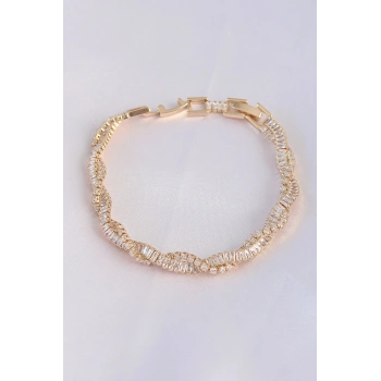 Vip Seri Pirinç Zirkon Taşlı Gold Renk Sarmal Model Bileklik