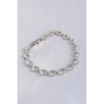 Vip Seri Pirinç Zirkon Taşlı Gümüş Renk Arpa Model Bileklik