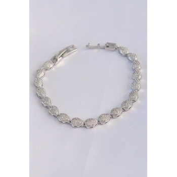 Vip Seri Pirinç Zirkon Taşlı Gümüş Renk Damla Model Bileklik