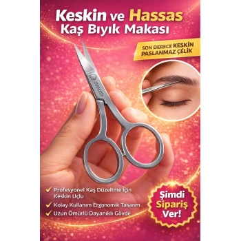 Vmax Paslanmaz Çelik Kaş Bıyık Makası Profesyonel Kaş Düzeltme Makası Hassas Uçlu Kaş Alma Makası 1 Adet