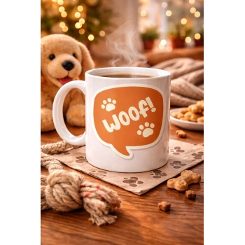 Woof! Köpek Temalı Porselen Kupa Model 54 – Sevimli Patili Tasarım, Kahve & Çay Kupası, Hayvanseverlere Özel Hediye