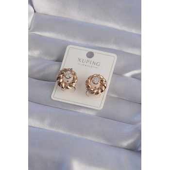 XUPİNG Rose Renk Oval Zirkon Taşlı Burgu Model Küpe