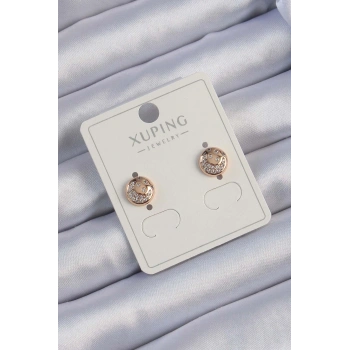 Xuping Rose Renk Zirkon Taşlı Yansımalı Oval Küpe