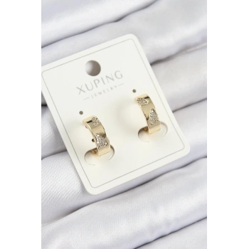 Xuping Zirkon Taşlı Desenli Halka Model Gold Renk Kadın Küpe