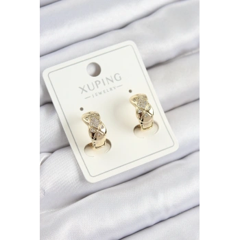 Xuping Zirkon Taşlı Geometrik Desenli Halka Model Gold Renk Kadın Küpe