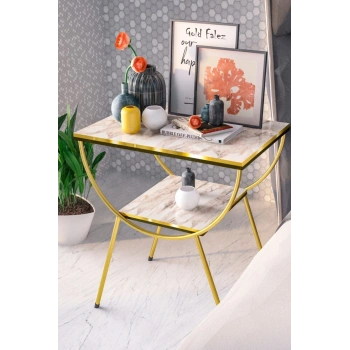 Yan Sehpa Komodin Metal Ayak Çift Gold Efes