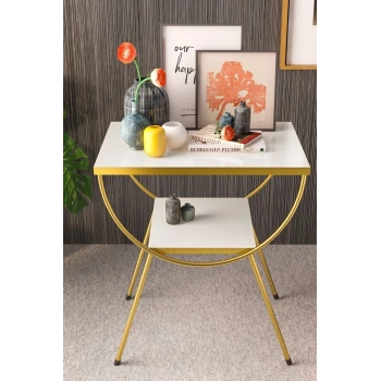 Yan Sehpa Komodin Metal Ayak Gold Beyaz