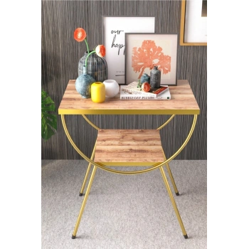 Yan Sehpa Komodin Metal Ayak Gold Ceviz