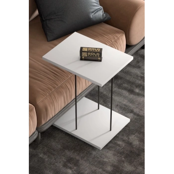 Yan Sehpa Tekerlekli Servis Sehpası HND Dikdörtgen Beyaz