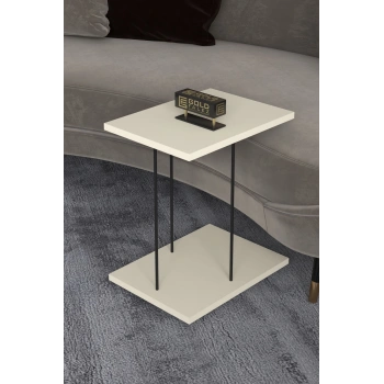 Yan Sehpa Tekerlekli Servis Sehpası HND Dikdörtgen Krem