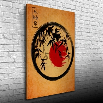 Yaprakların ardında Japonya Bayrağı Poster Kanvas Tablo 50 x 70