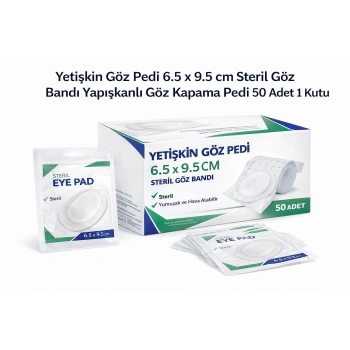Yetişkin Göz Pedi 6.5 x 9.5 cm Steril Göz Bandı Yapışkanlı Göz Kapama Pedi 50 Adet 1 Kutu
