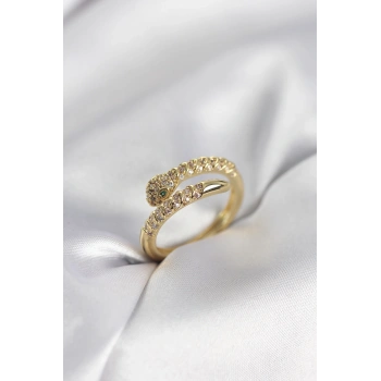 Yılan Model Gold Renk Zirkon Taşlı Kadın Yüzük