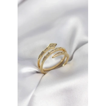 Yılan Model Gold Renk Zirkon Taşlı Kadın Yüzük