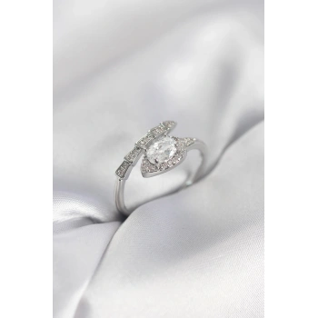 Yılan Model Gümüş Renk Zirkon Taşlı Kadın Yüzük