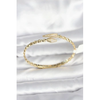 Yılan Model Pirinç Gold Renk Kadın Kelepçe Bileklik