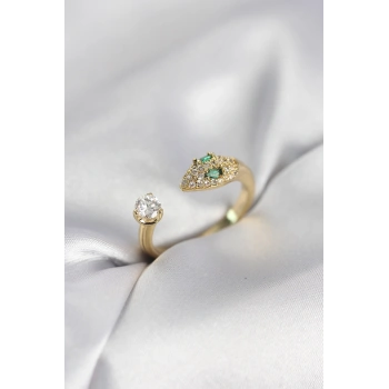 Yılan Model Zirkon Taşlı Gold Renk Kadın Yüzük