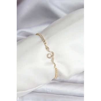 Yılan Model Zirkon Taşlı Gold Renk Pirinç Su Yolu Kadın Bileklik