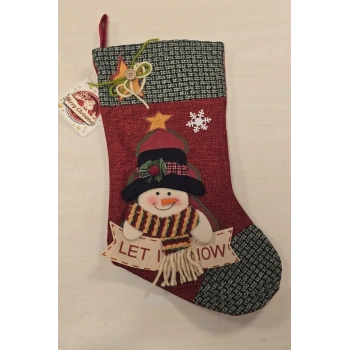 Yılbaşı Dekoratif Çorap 3D Kırmızı Kareli Kardan Adam 35 cm