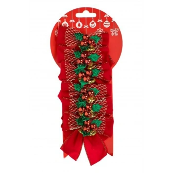 Yılbaşı Dekoratif Fiyonklar Kırmızı Kadife Çanlar Ökse Otu 10cm - 6 adet