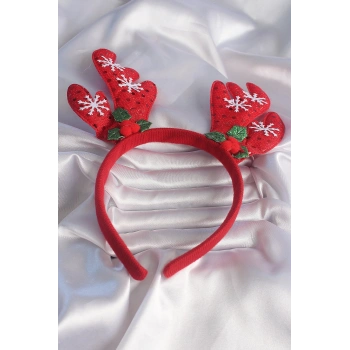 Yılbaşı Temalı Kar Tanesi İşleme Detay Geyik Boynuzu Figürlü Taç