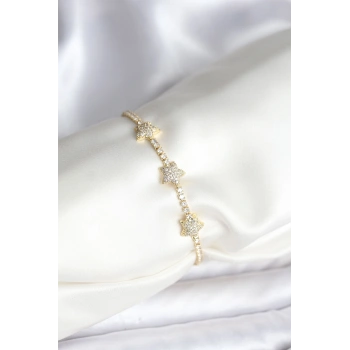 Yıldız Model Zirkon Taşlı Gold Renk Pirinç Su Yolu Kadın Bileklik