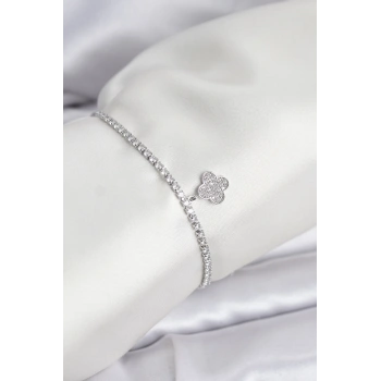 Yonca Model Zirkon Taşlı Gümüş Renk Asansörlü Su Yolu Bileklik