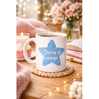 You’re a Winner SEN BAŞARDIN , KAZANANSIN Yazılı Porselen Kupa MODEL 153 – Motivasyon Temalı, Özel Tasarım Kahve & Çay Kupası