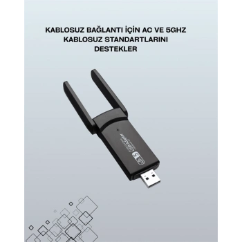 Yüksek Hızlı 1200 Mbps Çift Bant USB WiFi Adaptör – Güçlü Sinyal, Geniş Uyumluluk