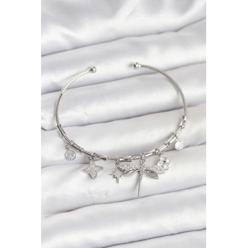 Yusufçuk Charmlı Gümüş Renk Pirinç Kadın Bileklik