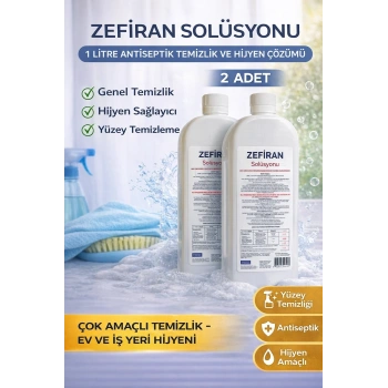 Zefiran Solüsyonu 1 Litre 2 Adet Set Antiseptik Hijyen ve Çok Amaçlı Temizlik Solüsyonu