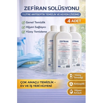Zefiran Solüsyonu 1 Litre 4 Adet Set Antiseptik Hijyen ve Çok Amaçlı Temizlik Solüsyonu