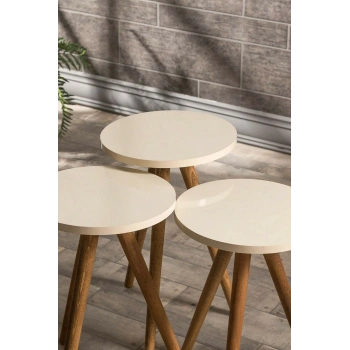 Zigon Sehpa 3 Lü Ahşap Orjinal Torna Ayak Krem