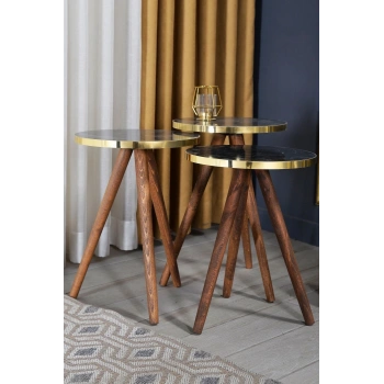 Zigon Sehpa 3lü Ahşap Torna Ayak Altın Bendir 2098