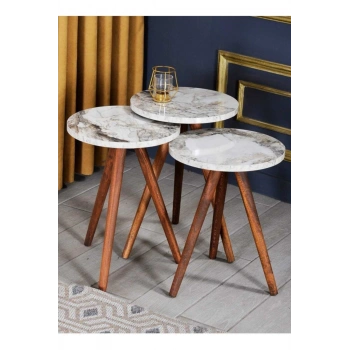 Zigon Sehpa 3lü Ahşap Torna Ayak Efes