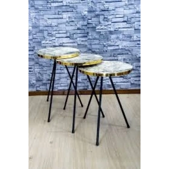 Zigon Sehpa 3lü Altın Efes Siyah Metal Ayak