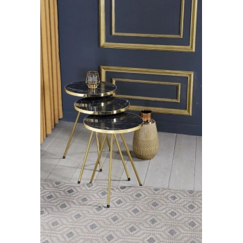 Zigon Sehpa 3lü Altın Metal Ayak Bendir Altın 2175