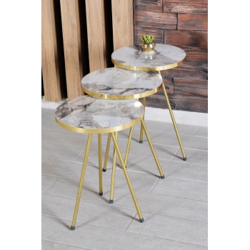 Zigon Sehpa 3lü Altın Metal Ayak Efes Altın