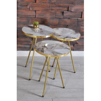 Zigon Sehpa 3lü Altın Metal Ayak Efes Altın 2176