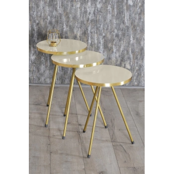 Zigon Sehpa 3lü Altın Metal Ayak Krem Altın 1062