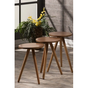 Zigon Sehpa 3 Lü Ceviz Ahşap  Torna Ayak