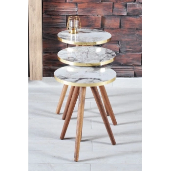 Zigon Sehpa 3lü Gümüş Metal Ayak Gümüş Efes