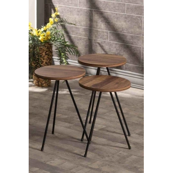 Zigon Sehpa 3 Lü Metal Ayak Atlantik Çam