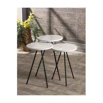 Zigon Sehpa 3 Lü Metal Ayak Beyaz