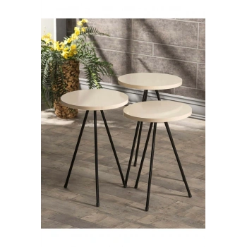 Zigon Sehpa 3 Lü Metal Ayak Krem