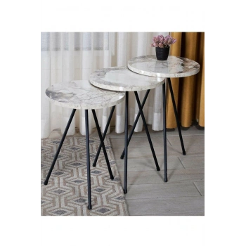 Zigon Sehpa 3lü Siyah Metal Ayak Efes