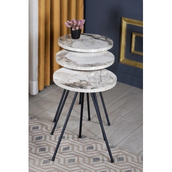 Zigon Sehpa 3lü Siyah Metal Ayak Efes 1017