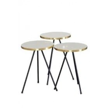 Zigon Sehpa 3 Lü Siyah Metal Ayak Gold Krem